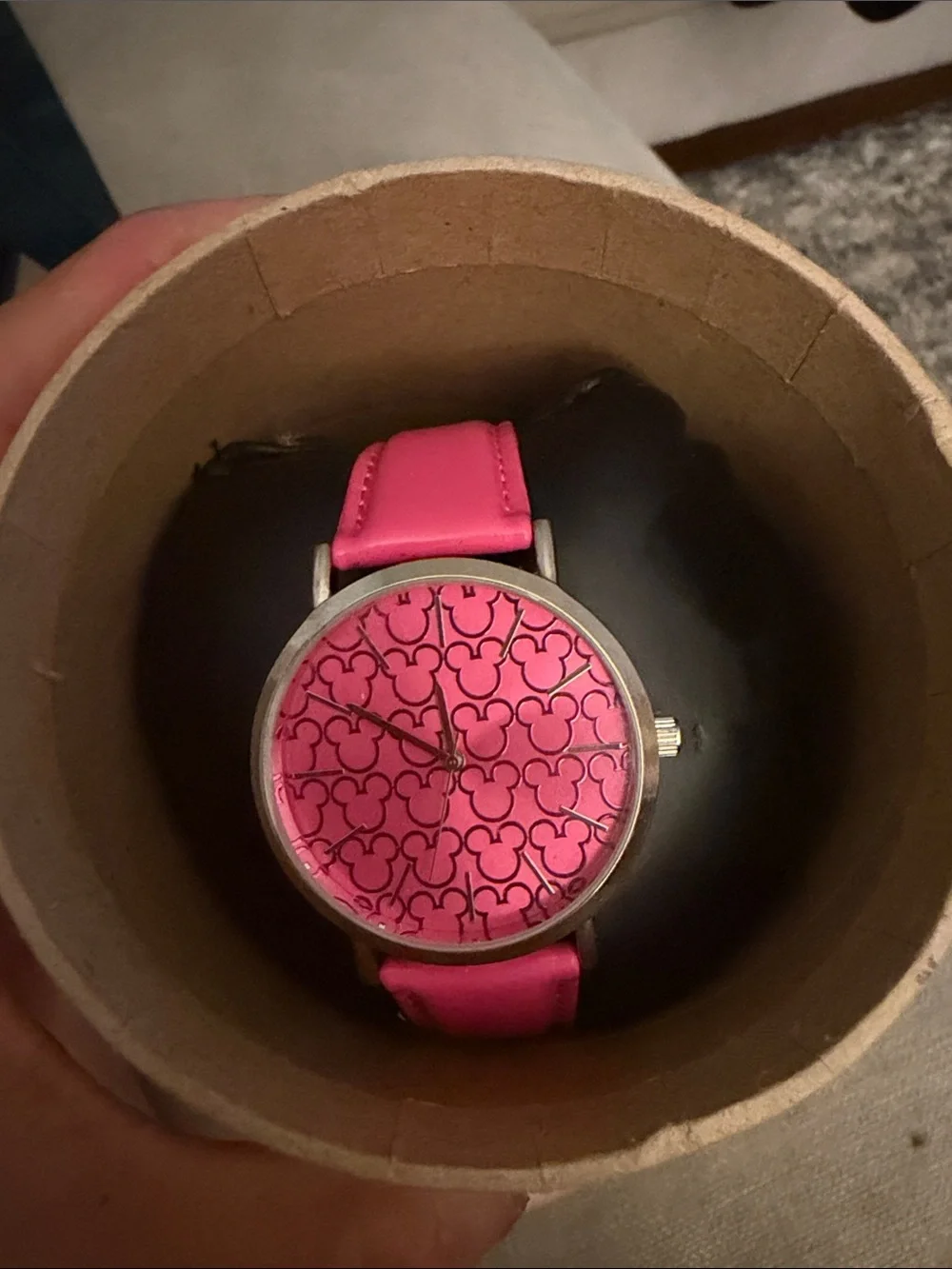 Disney Pink Patterned Dial Women's Watch with Gold Accents